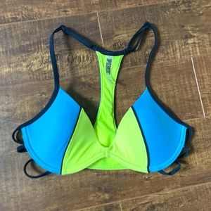 Victoria's Secret PINK swim pushup bikini top Neon and Teal